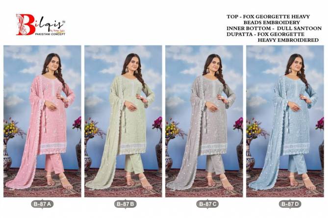 Bilqis B 87 A to D Faux Georgette Pakistani Suits Wholesale Price In Surat
